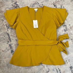 Wrap Blouse with flutter sleeves, Size Medium, NWT